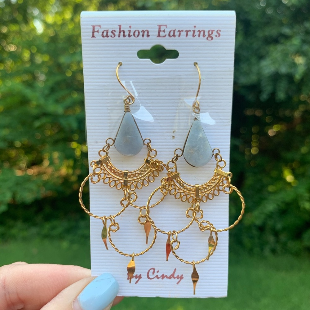NWT Stone & Beaded Fringe Handmade Earrings